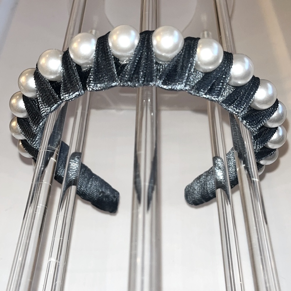 Large Pearl & Teal Blue Velvet Wrapped Headband Flexible Soft Comfortable